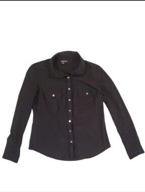 Bebe‎ Women's Black Gold Button Long Sleeve Blouse Size Medium